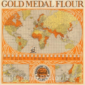 Historic Map - Gold Medal Flour. Washburn Crosby Flour. 1929 - Vintage Wall Art - 44in x 44in