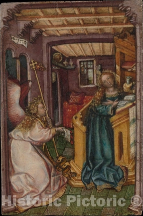 Historic Pictoric Art Print : South German (Bavarian?) Painter - The Annunciation : Vintage Wall Décor : 08in x 12in