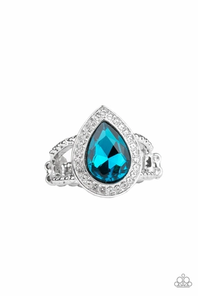 HOLLYWOOD HEIRLOOM - BLUE TOPAZ RHINESTONE TEARDROP RING