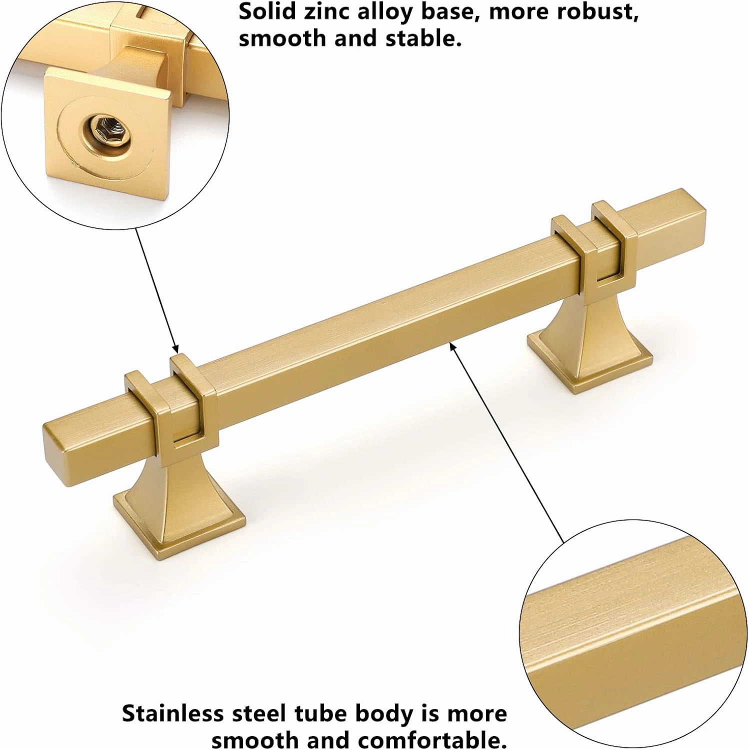 homdiy 10 Pack Gold Cabinet Pulls Kitchen Cabinet Handles 5 Inch Matte Gold Square Kitchen Hardware for Dresser Drawers,Zinc Alloy Base