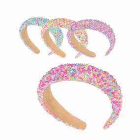 Hot Pink Hair Headbands for Girls – Rhinestone Bow Candy Sprinkle Beaded Pearl & Puff Accessories for Little Girls Tweens