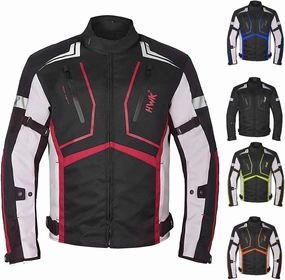 HWK Scorpion Motorcycle Jacket for Men & Women, Motor Bike Jacket and Motorcycle Gear with Body Armor Foam Padding & Breathable Cordura Fabric, Reflective Jacket for Night Visibility - Red, Medium