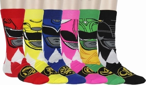 Hyp Power Rangers Men's Ranger Big Face Color-Inspired 6-Pack Mid-Calf Crew Socks Shoe Size 6-12