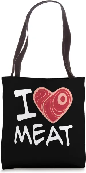 I Love Meat With Heart Shaped Steak - White Text Version Tote Bag