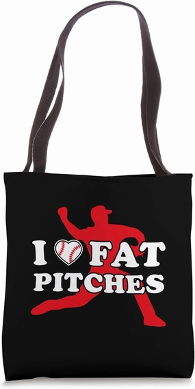 I Heart Fat Pitched I Love Fat Pitches Funny Baseball Saying Tote Bag
