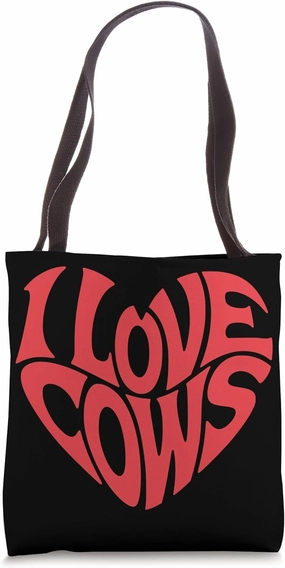 I Love Cows Heart Design Tote Bag