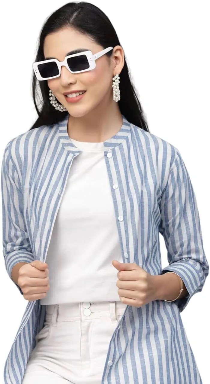Indian Women's Tunic Tops Crepe Kurti Striped A-Line Kurta for Women Girls