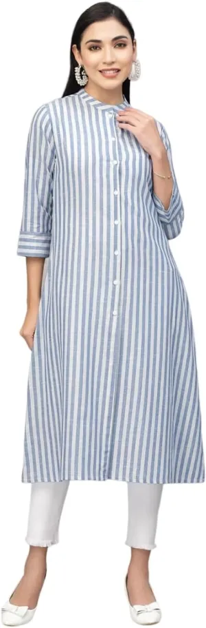Indian Women's Tunic Tops Crepe Kurti Striped A-Line Kurta for Women Girls