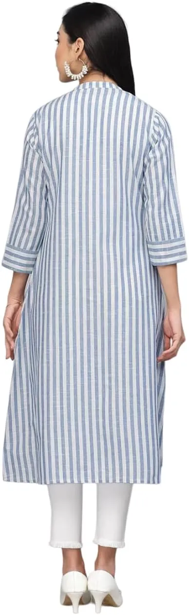 Indian Women's Tunic Tops Crepe Kurti Striped A-Line Kurta for Women Girls