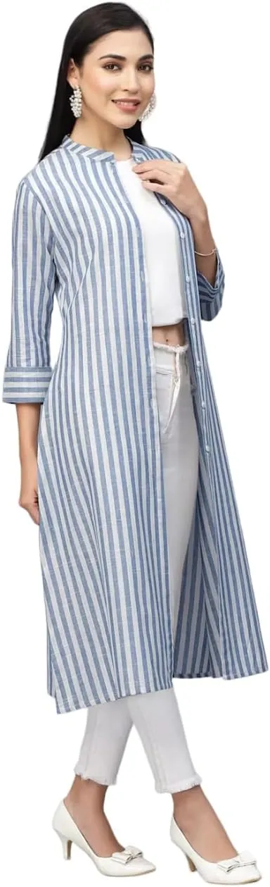 Indian Women's Tunic Tops Crepe Kurti Striped A-Line Kurta for Women Girls