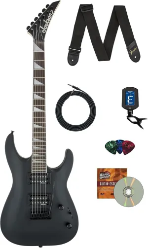 Jackson Dinky Arch Top JS22 DKA Electric Guitar - Satin Black Bundle with Cable, Tuner, Strap, Picks, and Austin Bazaar Instructional DVD