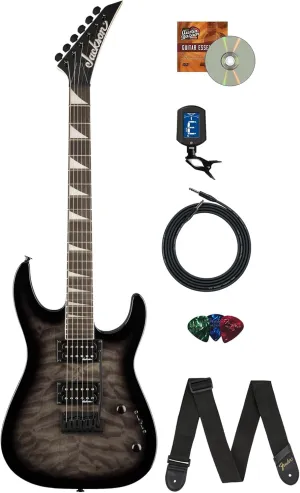 Jackson JS Series Dinky JS20 DKQ 2PT Transparent Black Burst Bundle with Cable, Tuner, Strap, Picks, and Austin Bazaar Guitar DVD