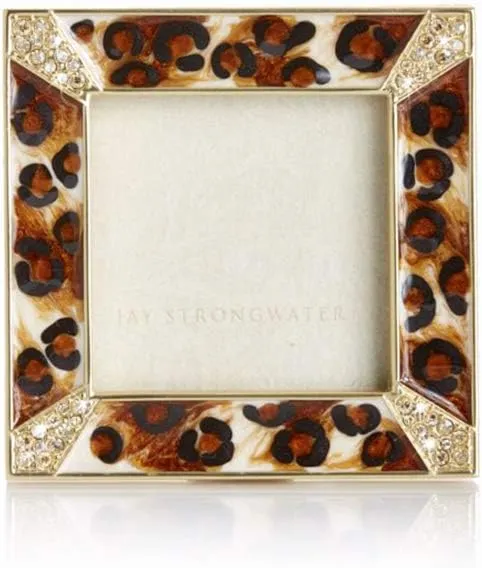 Jay Strongwater Leland Pave Corner 2" Square Frame - Leopard Spotted