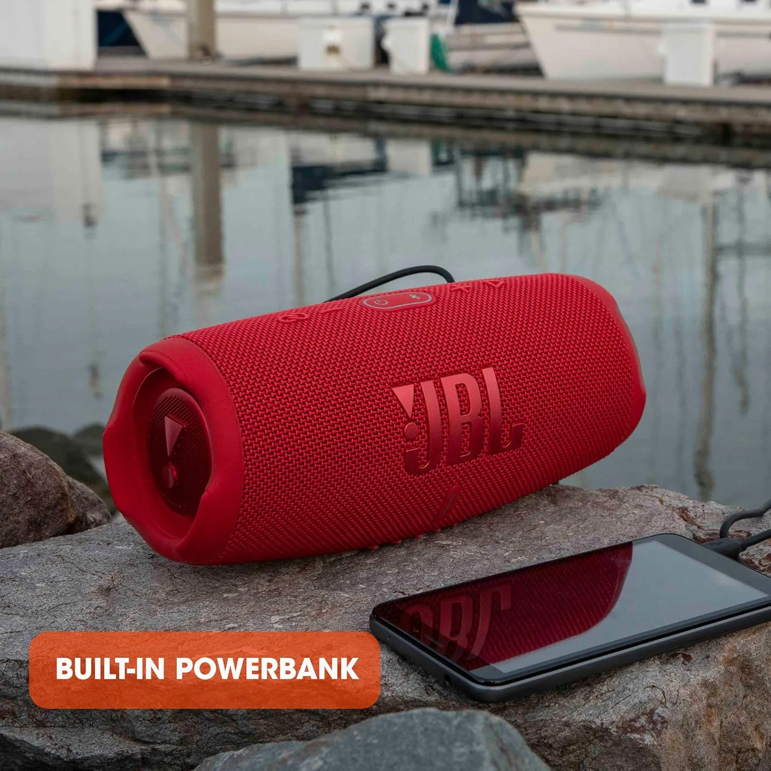 JBL CHARGE 5 - Portable Waterproof (IP67) Bluetooth Speaker with Powerbank USB Charge out, 20 hours playtime, JBL Partyboost (Red)