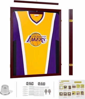 Jersey Display Case Shadow Box Lockable with UV Protection for Baseball Basketball Football Soccer Hockey Sport Jersey Shirt Display Frame (Brown)