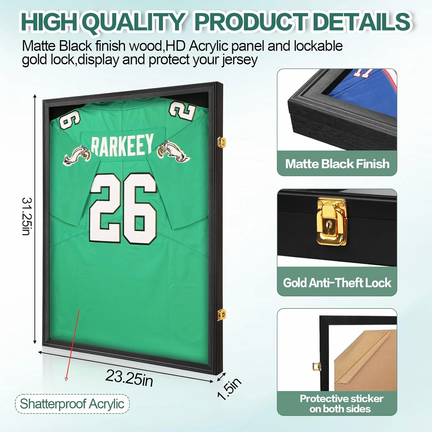 Jersey Frame Display Case 2 Pack for Wall ,Large Lockable T-Shirt Shadow Box with 98% UV Protection Acrylic & Hangers for Football Basketball Baseball Soccer Hockey, Matte Black