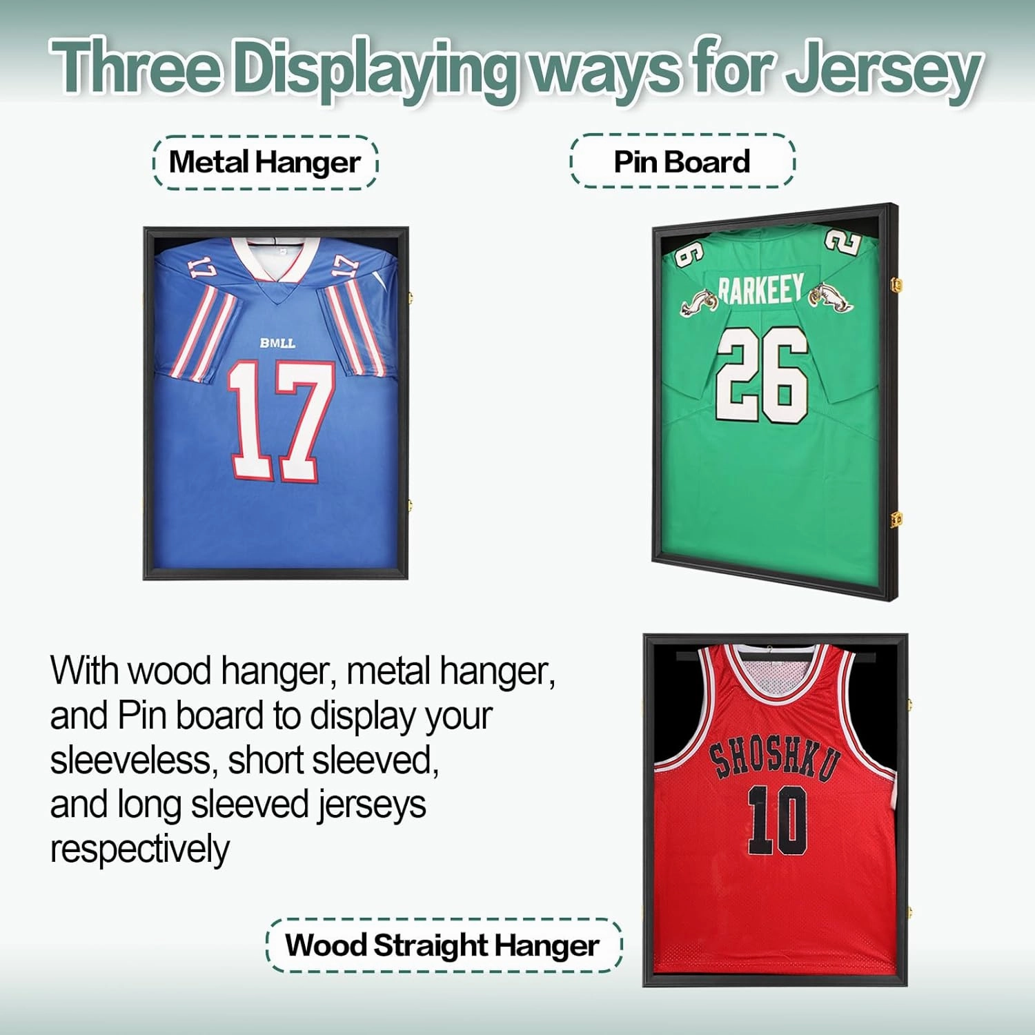 Jersey Frame Display Case 2 Pack for Wall ,Large Lockable T-Shirt Shadow Box with 98% UV Protection Acrylic & Hangers for Football Basketball Baseball Soccer Hockey, Matte Black
