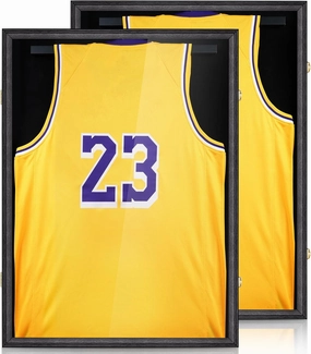 Jersey Frame Display Case 2 Pack, Large Sport Jersey Shadow Box for Baseball, Football, Soccer, Hockey, Basketball Shirt and Uniform, Lockable, 98% UV Protection Acrylic, 2 Hanger, Black