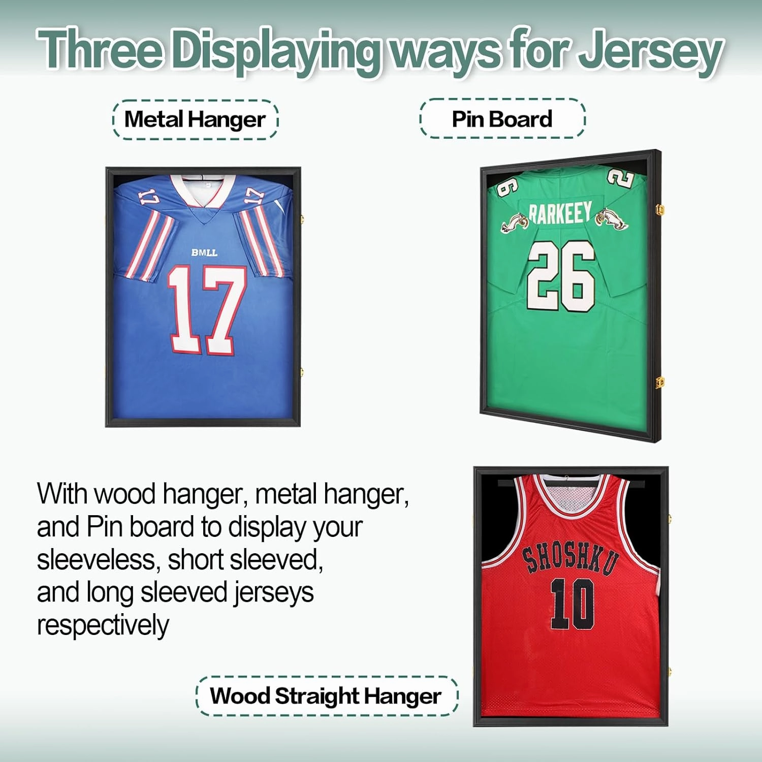 Jersey Frame Display Case for Wall ,Large Lockable T-Shirt Shadow Box with 98% UV Protection Acrylic & Hangers for Football Basketball Baseball Soccer Hockey, Matte Black 1 Pack