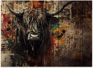 Jigsaw Puzzles 500 Pieces for Adult Bold Highland Cow Graffiti Artwork Red Yellow Accents Puzzle Game for Family Wooden Puzzle Toy Educational Games Puzzles for Home Decor