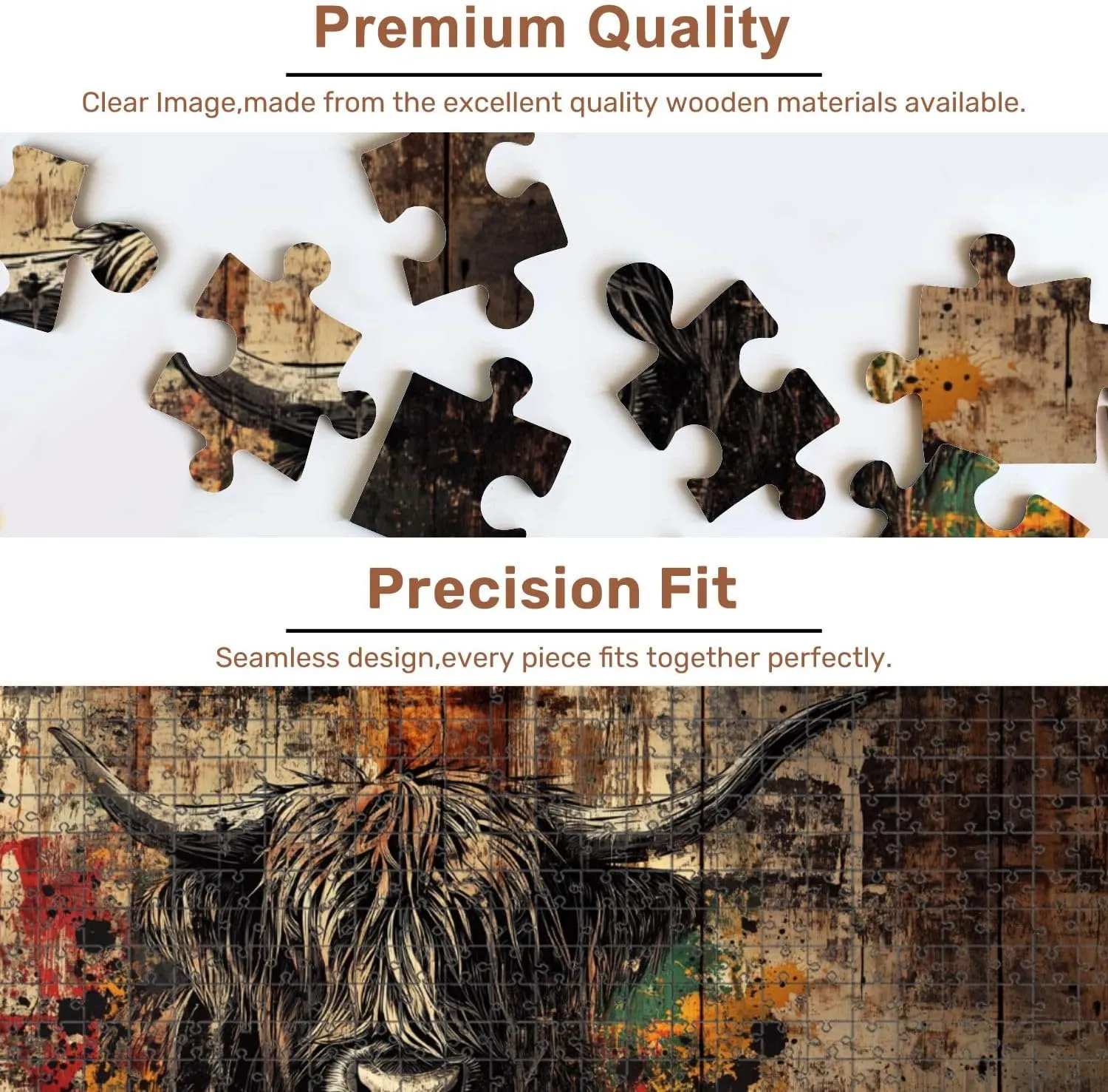 Jigsaw Puzzles 500 Pieces for Adult Bold Highland Cow Graffiti Artwork Red Yellow Accents Puzzle Game for Family Wooden Puzzle Toy Educational Games Puzzles for Home Decor