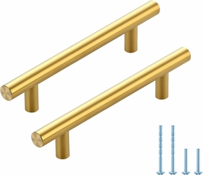 JOY DECOR 10 Pack 7.38 Inch Cabinet Pulls, 5 Inch (128mm) Hole Center Stainless Steel Drawer Handles for Kitchen Cabinets, Cupboard, Wardrobe – Brushed Brass Gold