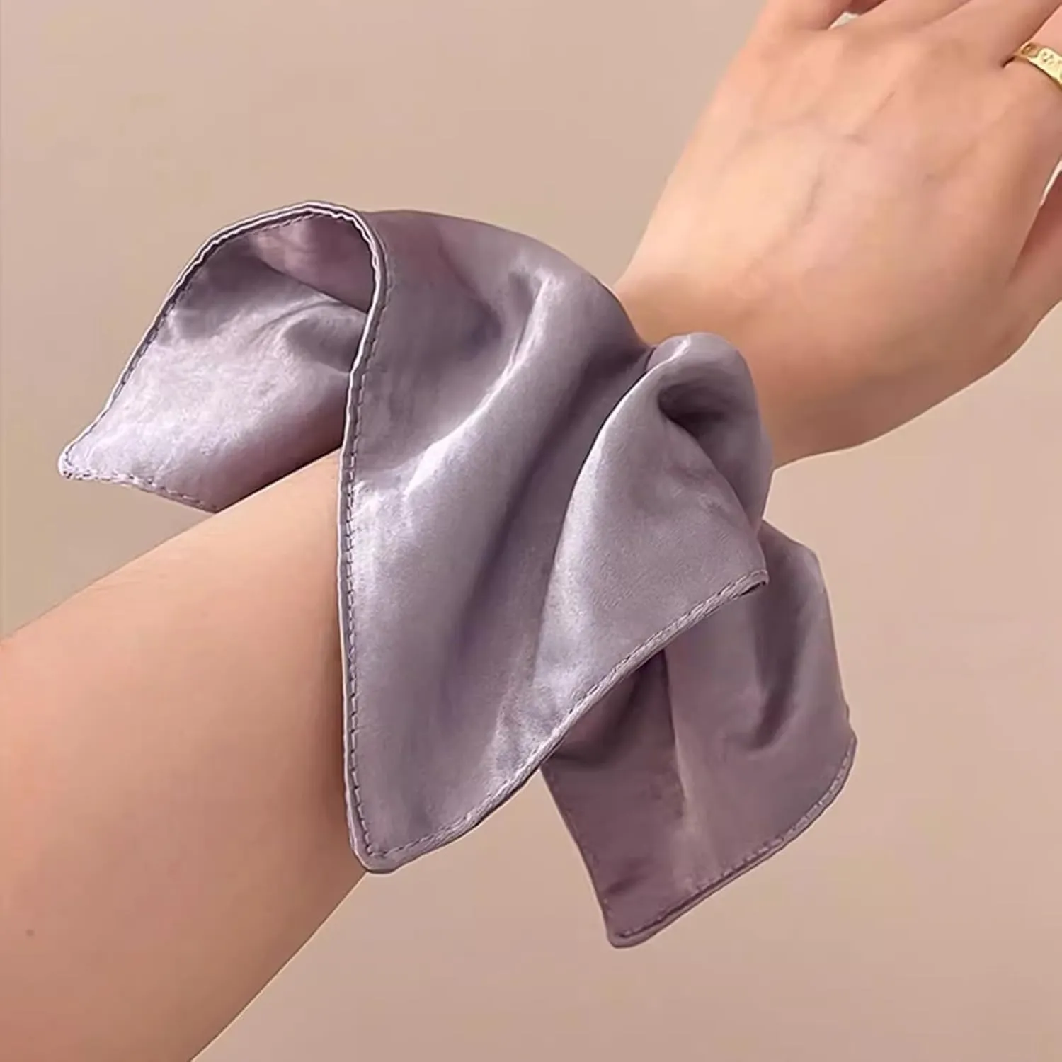 Jseng Square Hair Scrunchies - Soft and Lustrous Satin- Elastic Hair Ties Bands Hair Scrunchy Ponytail Holder for Women - 4PCs Beige, Blue, Pink, Lavender