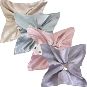 Jseng Square Hair Scrunchies - Soft and Lustrous Satin- Elastic Hair Ties Bands Hair Scrunchy Ponytail Holder for Women - 4PCs Beige, Blue, Pink, Lavender