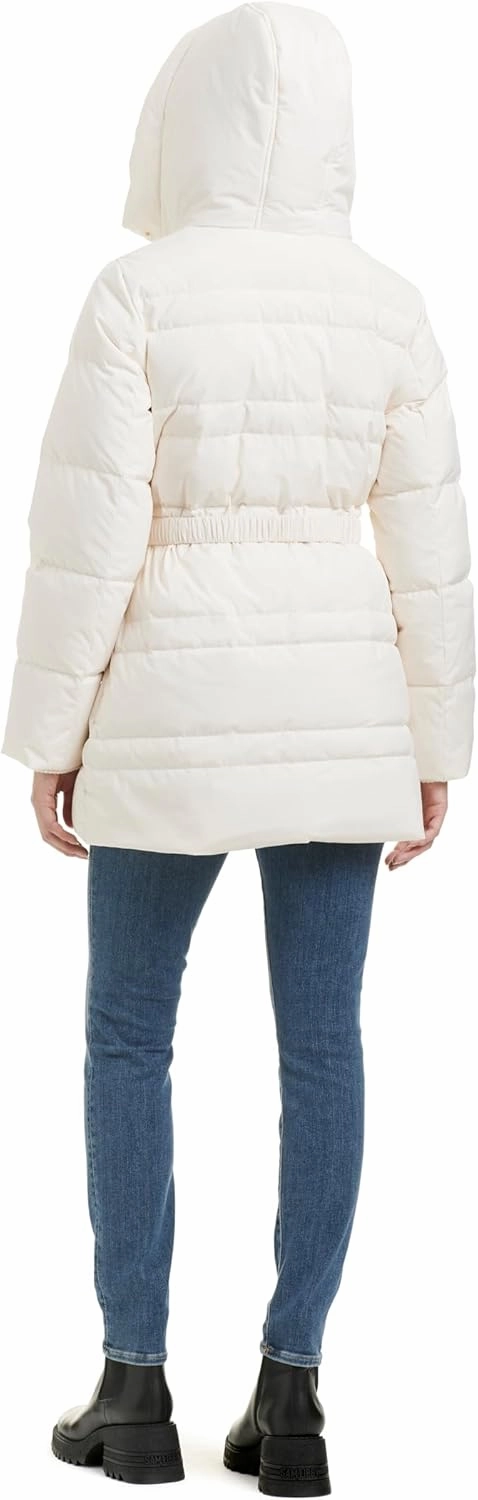 kate spade new york Women's Belted Short Down Puffer Jacket with Removable Faux Fur Trim
