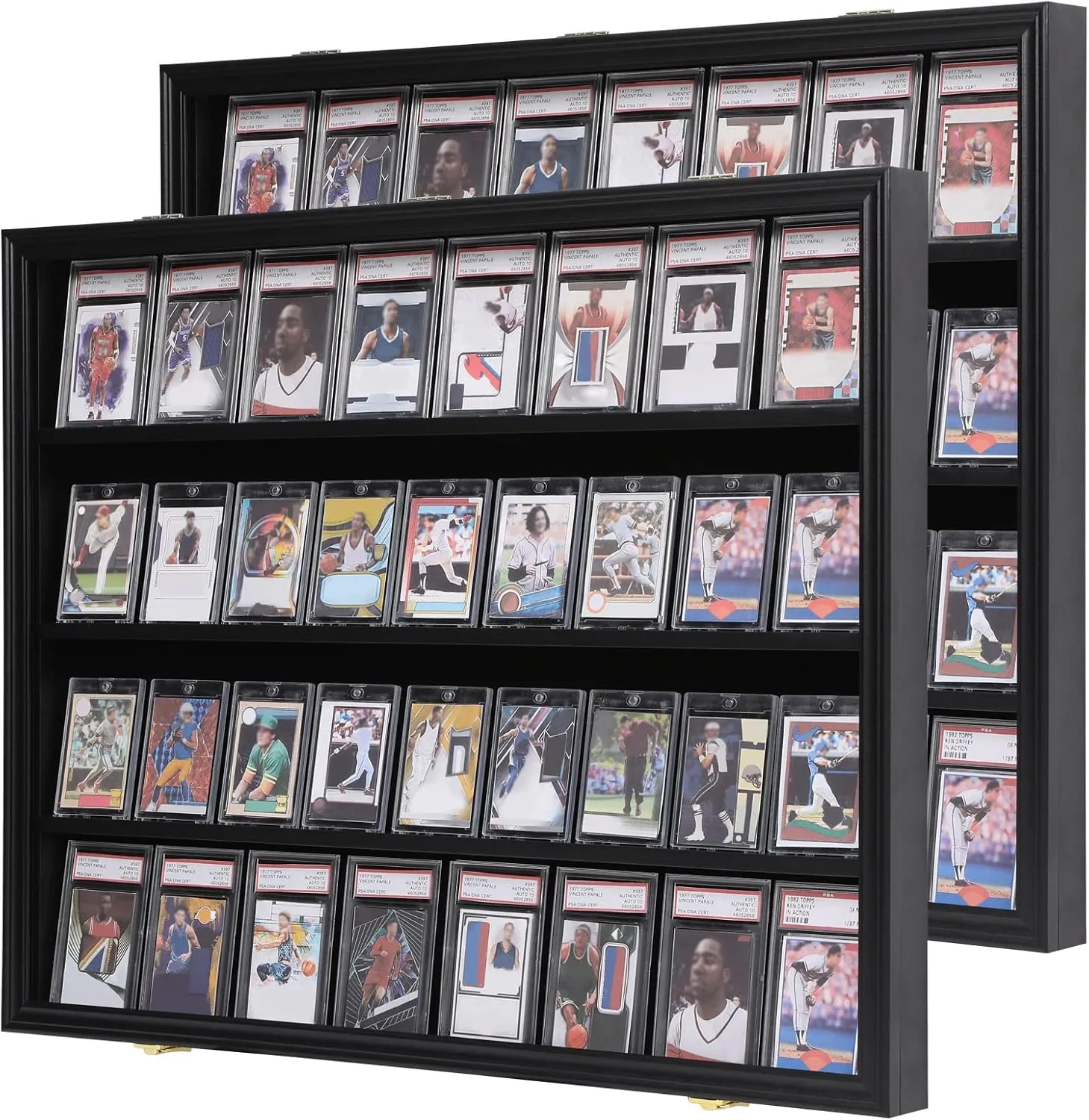 KCRasan 2 Pack 36 Graded Sports Card Display Frame -Baseball Card Display Case Lockable - Trading Card Collector Wall Display Holder for Basketball Football Cards, UV Protection Acrylic