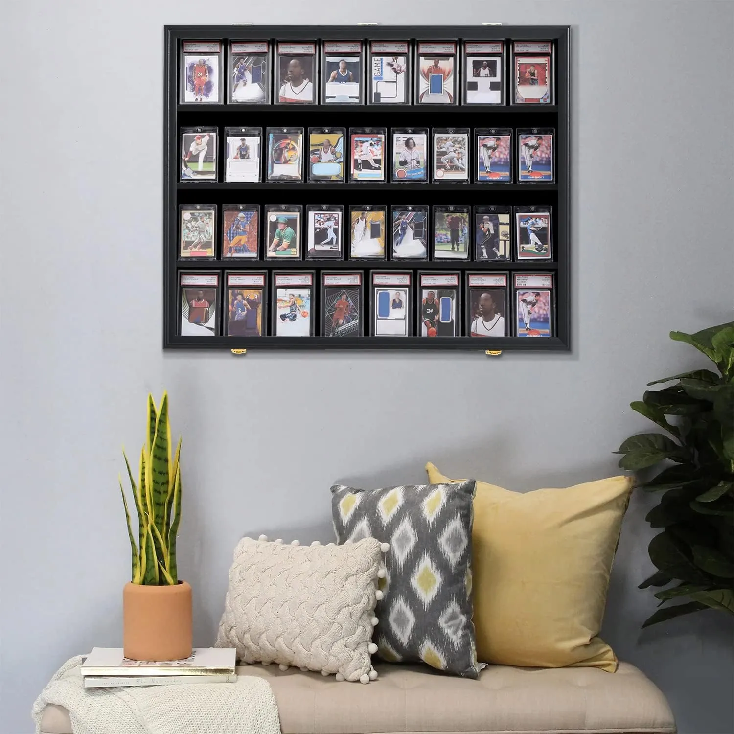 KCRasan 2 Pack 36 Graded Sports Card Display Frame -Baseball Card Display Case Lockable - Trading Card Collector Wall Display Holder for Basketball Football Cards, UV Protection Acrylic