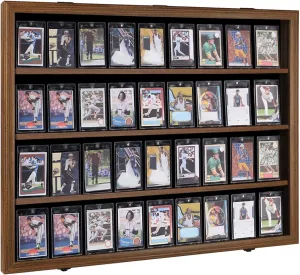 KCRasan 36 Graded Sports Card Display Case - Baseball Card Display Case Lockable - Trading Card Collector Wall Display Holder for Basketball Football Cards, UV Protection Acrylic, Walnut