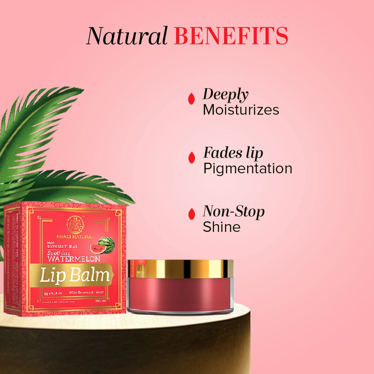 Khadi Natural Watermelon Lip Balm - With Beeswax & Honey-5 g (Pack of 3)