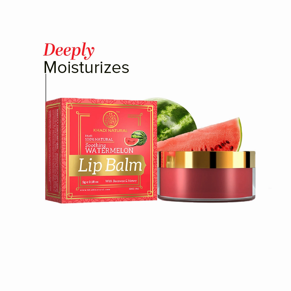 Khadi Natural Watermelon Lip Balm - With Beeswax & Honey-5 g (Pack of 3)