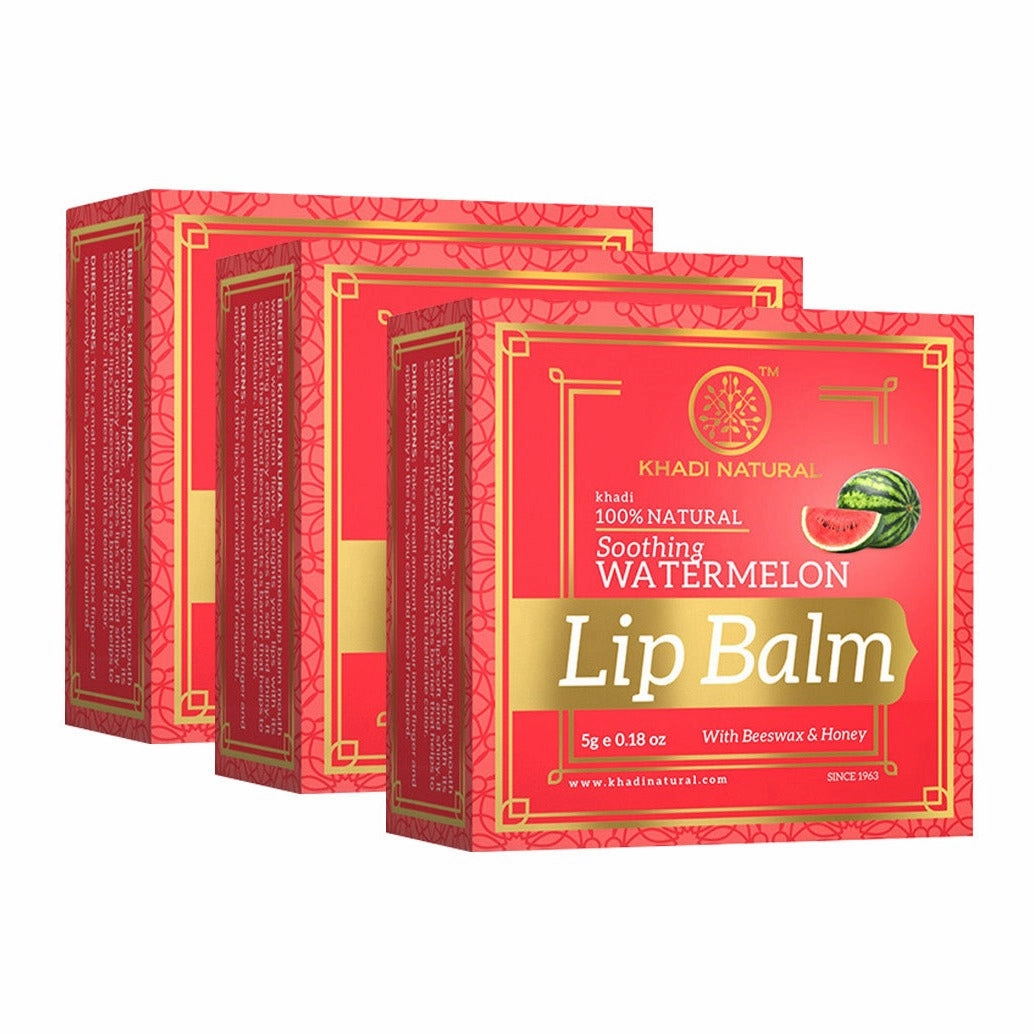 Khadi Natural Watermelon Lip Balm - With Beeswax & Honey-5 g (Pack of 3)