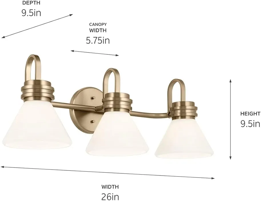 Kichler Farum 26 Inch 3 Light Vanity with Opal Glass in Champagne Bronze