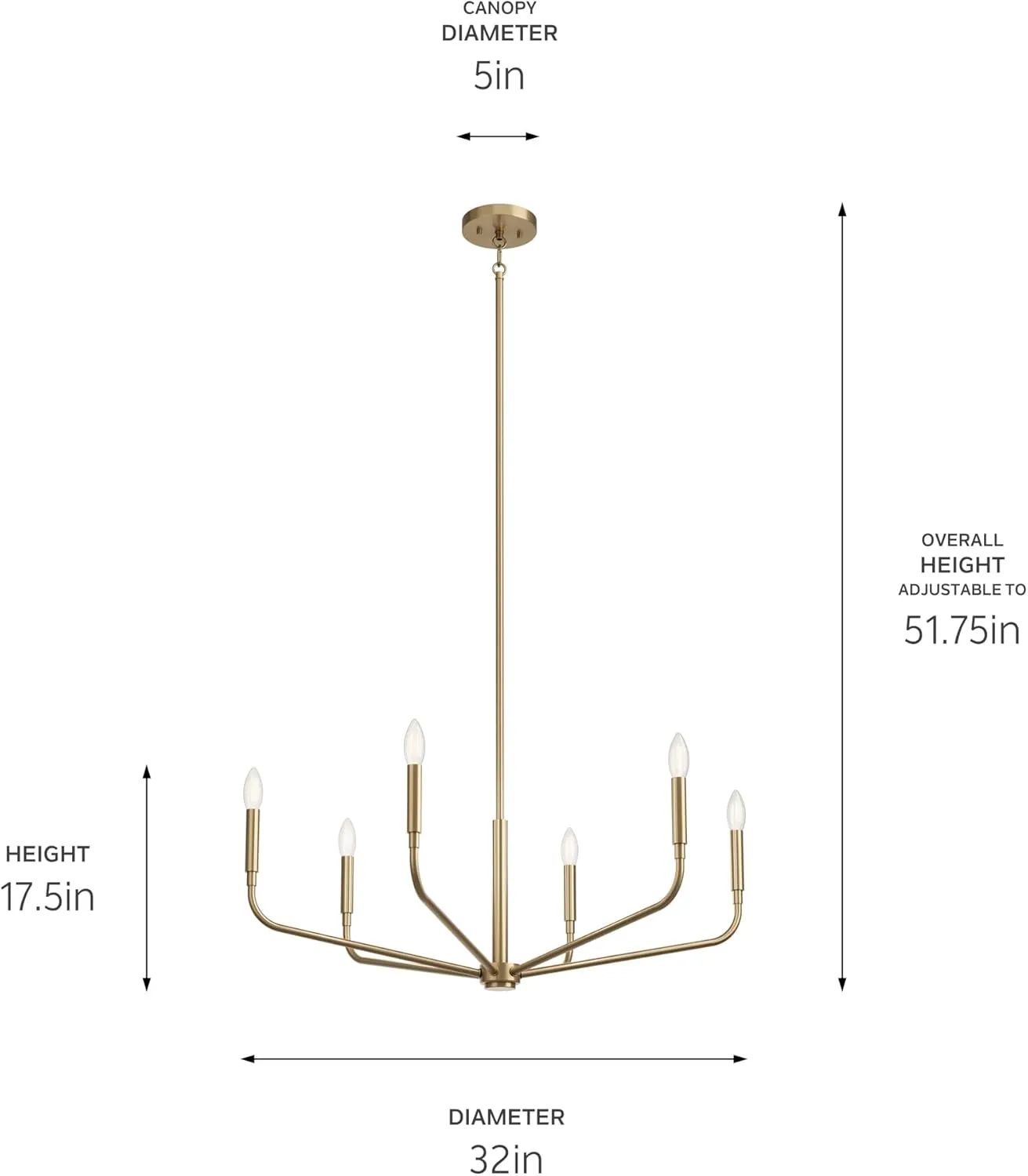 KICHLER Madden 6-Light Chandelier, Soft Modern Light in Champagne Bronze, Sloped Ceiling Compatible, for Entryway, Breakfast Nook or Laundry Room (17.5" x 32"), 52718CPZ