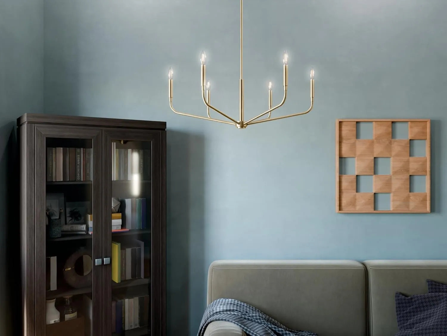 KICHLER Madden 6-Light Chandelier, Soft Modern Light in Champagne Bronze, Sloped Ceiling Compatible, for Entryway, Breakfast Nook or Laundry Room (17.5" x 32"), 52718CPZ