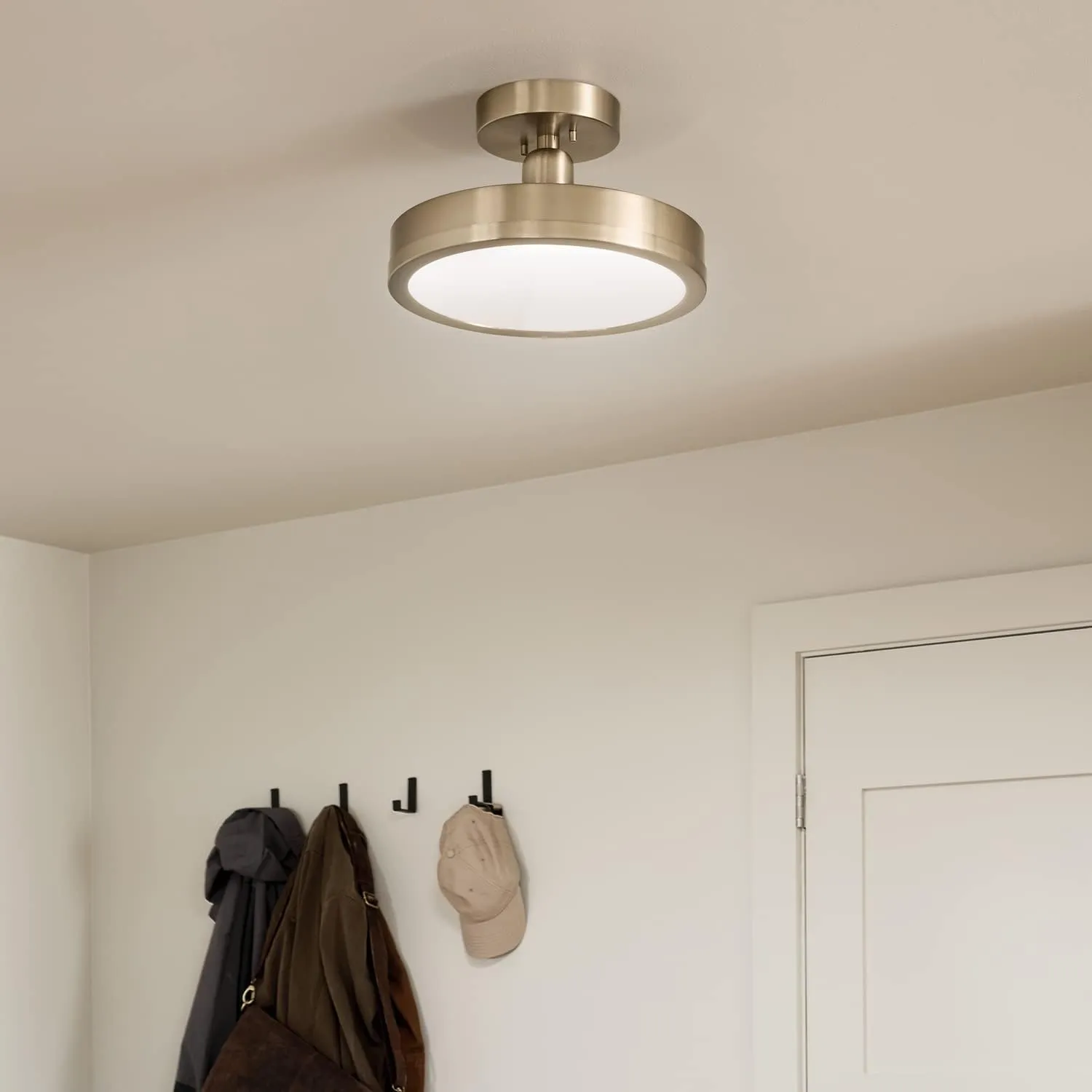Kichler Riu 52589CPZ Semi-Flush 1-Light LED 14.25˝ with Opaque White Acrylic Diffuser in Champagne Bronze