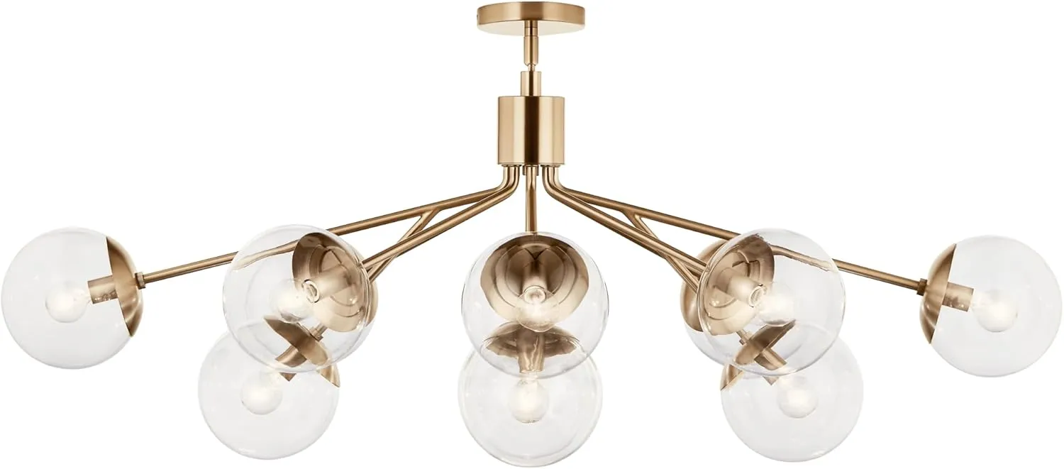 KICHLER Silvarious 12-Light Linear Convertible Chandelier, Soft Modern Light with Clear Glass in Champagne Bronze, for Dining Room or Living Room (17.75" x 26.75" x 48"), 52703CPZCLR