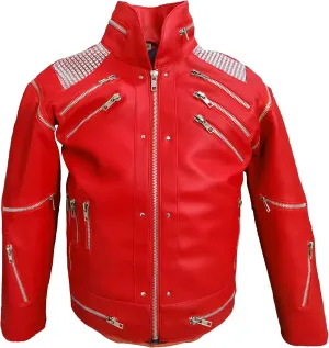 Kids MJ Beat It Jacket Red Leather MJ Beat Song Jacket for Boys Children 4 to 12 Y