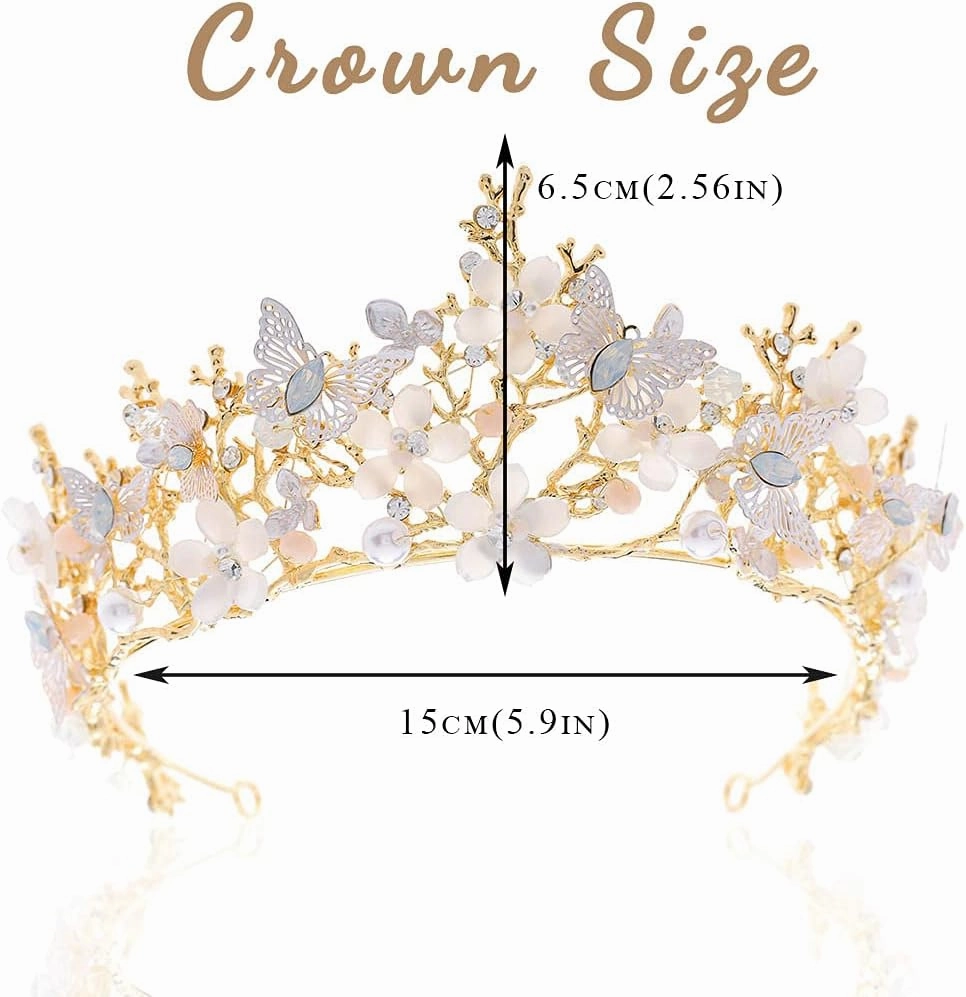 Kilshye Queen Crown Gold Tiaras and Crowns Butterfly Rhinestone Tiara Vintage Bridal Wedding Crown Pageant Costume Prom Headpiece for Women and Girls
