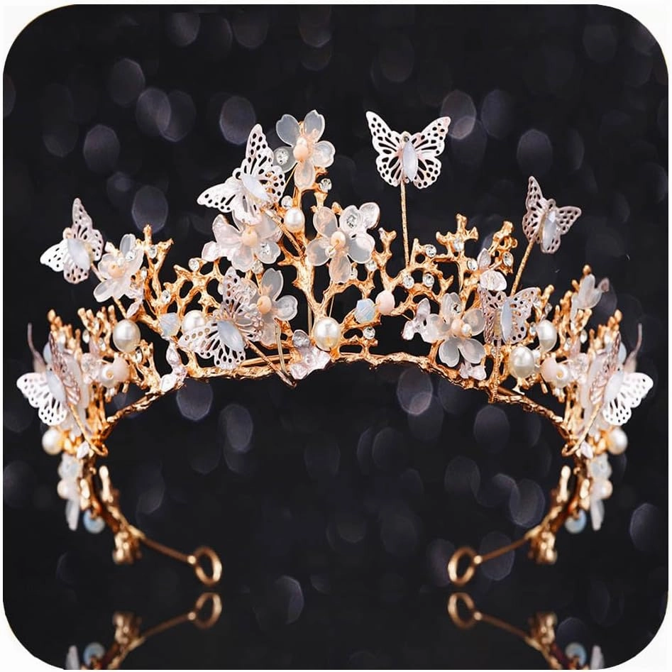 Kilshye Queen Crown Gold Tiaras and Crowns Butterfly Rhinestone Tiara Vintage Bridal Wedding Crown Pageant Costume Prom Headpiece for Women and Girls