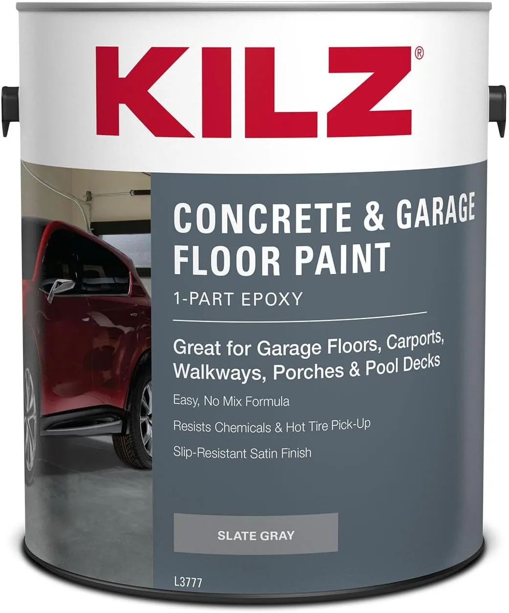 KILZ 1-Part Epoxy Acrylic Concrete and Garage Floor Paint, Interior/Exterior, Satin, Slate Gray, 1 Gallon