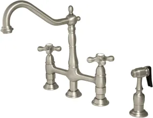 Kingston Brass KS1278AXBS Heritage Kitchen Faucet with Brass Sprayer, 8-3/4", Brushed Nickel
