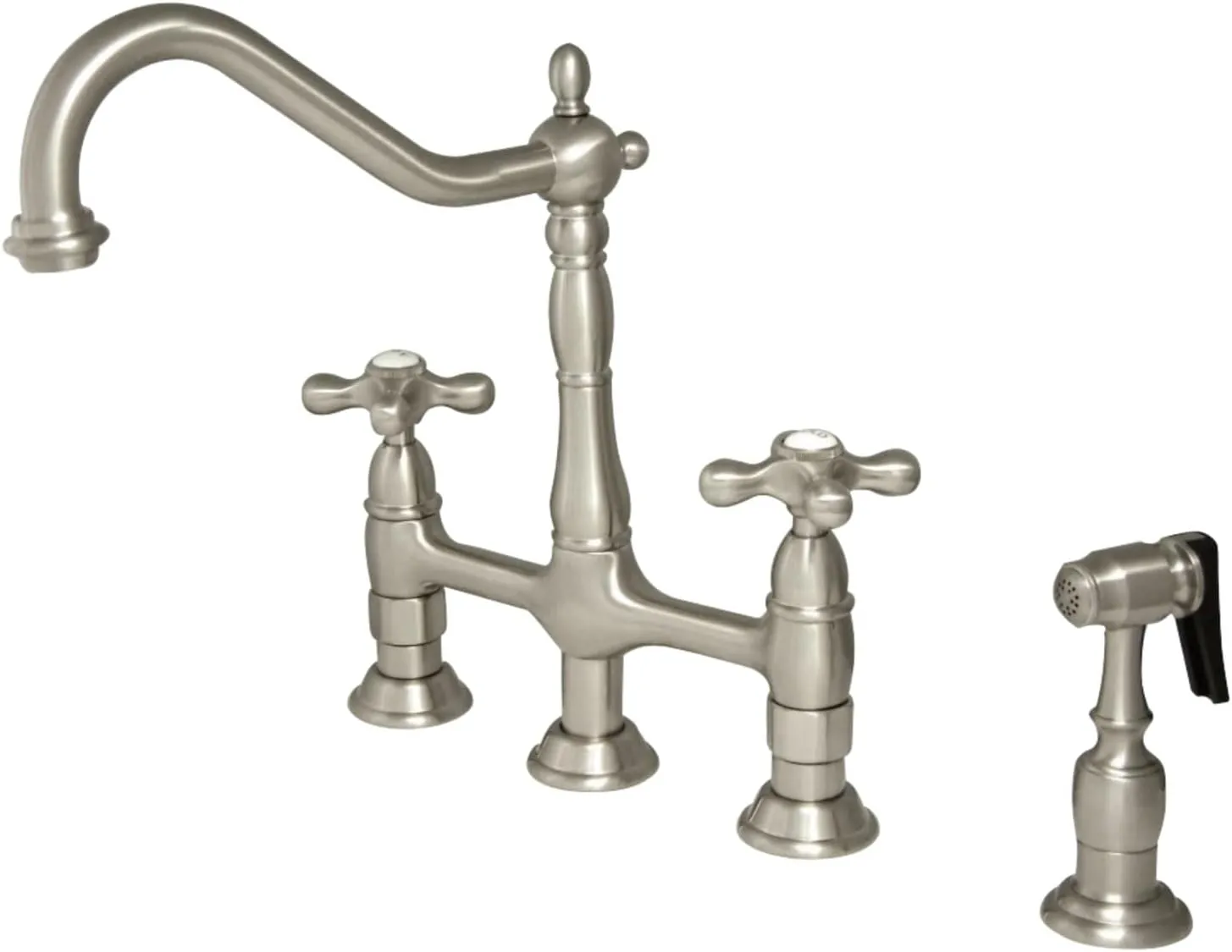 Kingston Brass KS1278AXBS Heritage Kitchen Faucet with Brass Sprayer, 8-3/4", Brushed Nickel