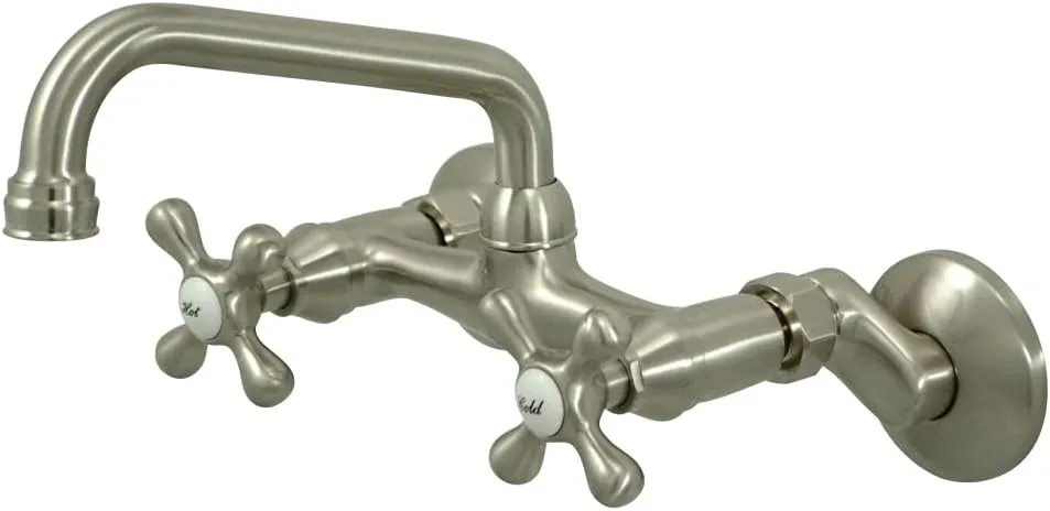 Kingston Brass KS213SN Kingston Adjustable Center Wall Mount Kitchen Faucet, 7", Brushed Nickel