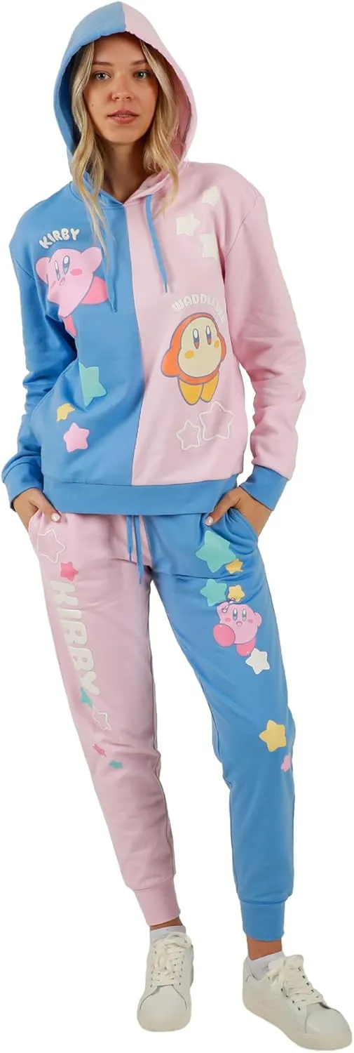 Kirby and Waddle Dee Pink and Blue Color Block Hoodie and Jogger Combo