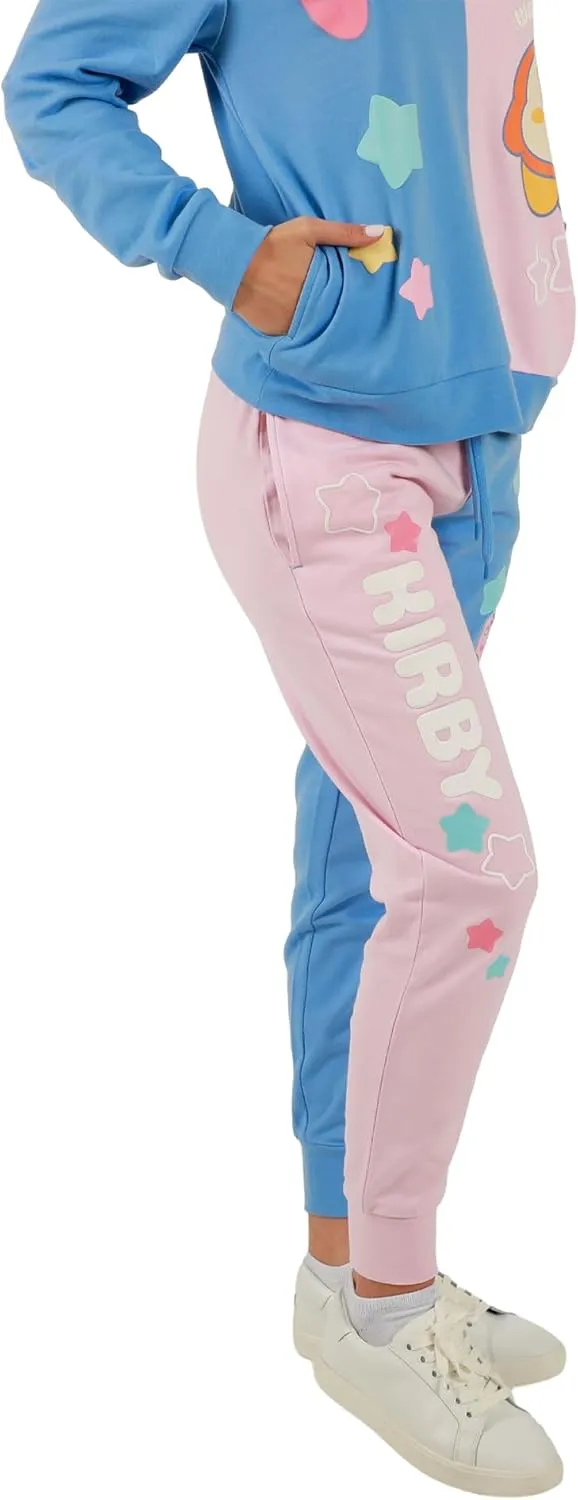 Kirby and Waddle Dee Pink and Blue Color Block Hoodie and Jogger Combo