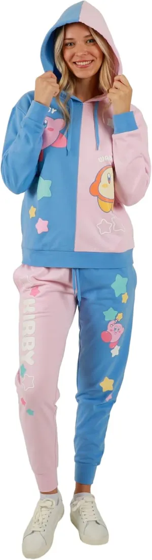Kirby and Waddle Dee Pink and Blue Color Block Hoodie and Jogger Combo